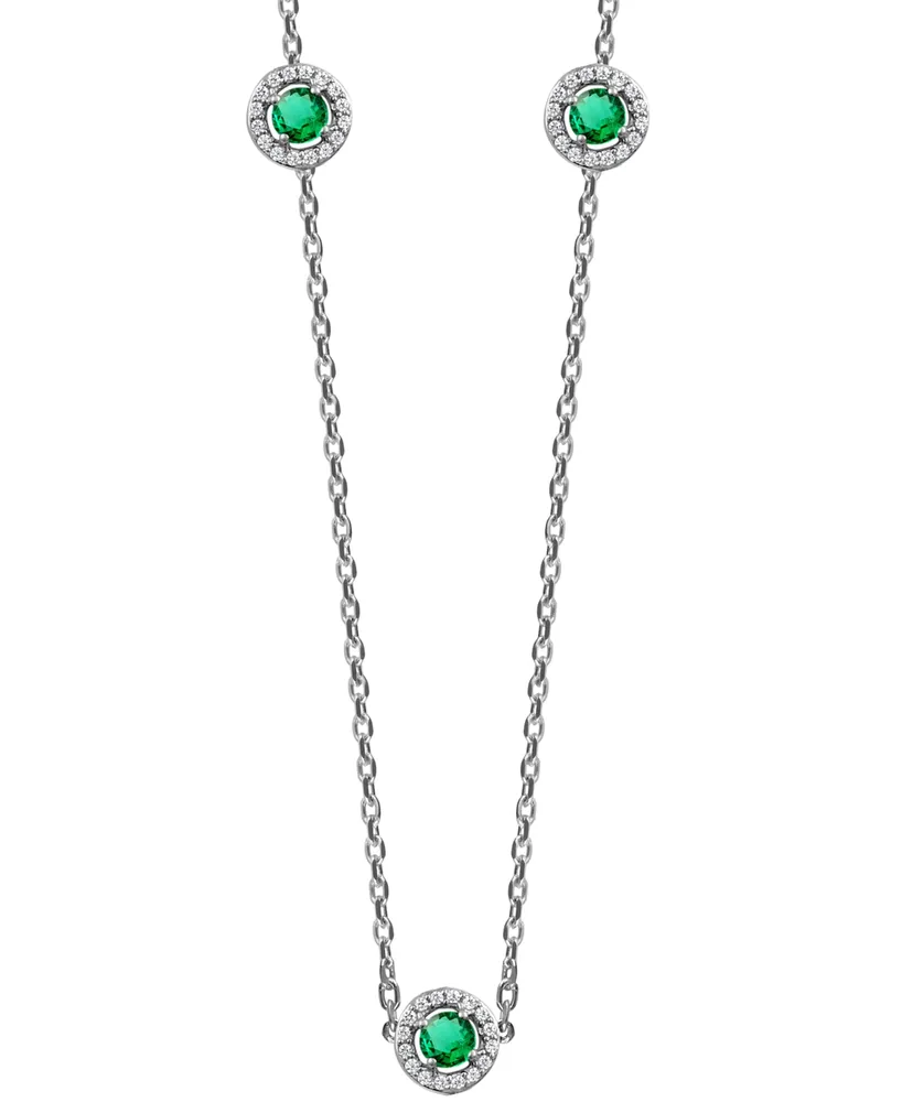 Sapphire (7/8 ct. t.w.) & Diamond (1/4 ct. t.w.) Halo 16" Statement Necklace in 14k White Gold (Also in Ruby & Emerald)