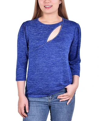 Women's 3/4 Sleeve Cutout Neck Top with Studs