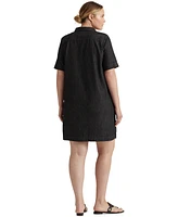 Women's Plus Short-Sleeve Denim Cotton Shift Dress