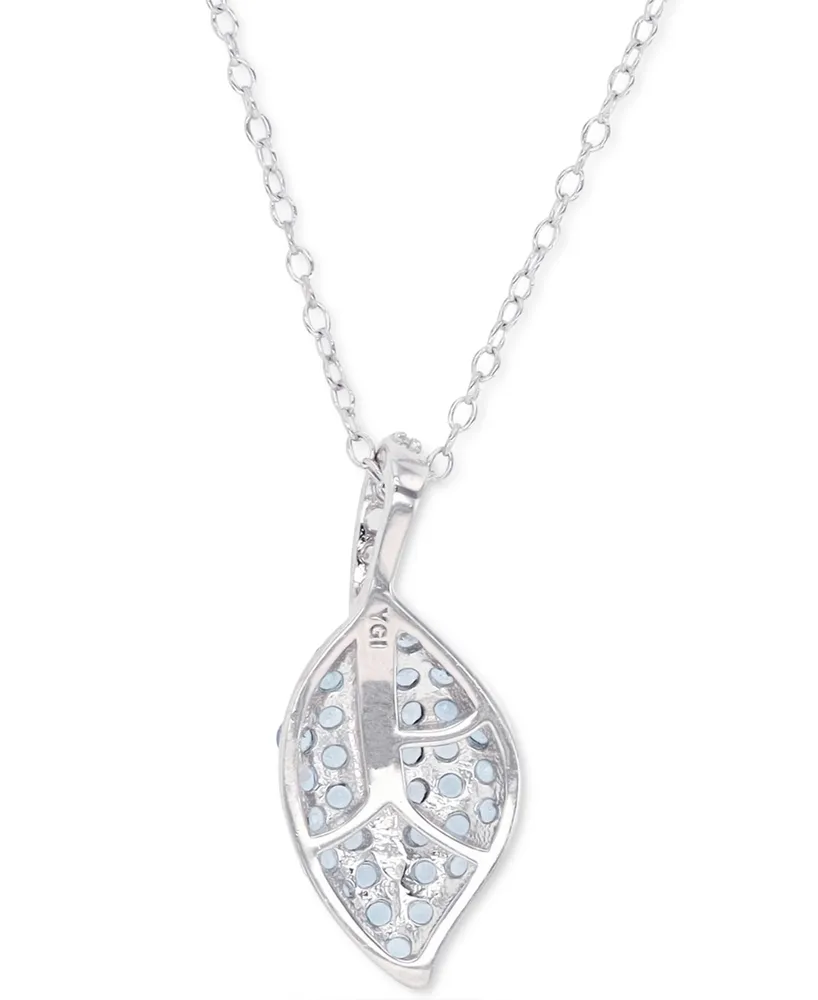 Cubic Zirconia Leaf 18" Pendant Necklace Sterling Silver