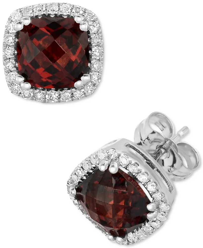 Rhodolite Garnet (2 ct. t.w.) & Diamond (1/5 Halo Stud Earrings 14k White Gold (Also Peridot London Blue Topaz)