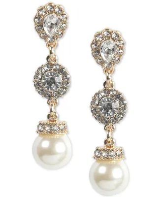 Charter Club Gold-Tone Crystal Halo & Colored Imitation Pearl Linear Drop Earrings, Created for Macy's