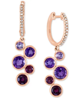 Lali Jewels Multi-Gemstone (2-1/2 ct. t.w.) & Diamond (1/10 ct. t.w.) Bezel Dangle Hoop Drop Earrings in 14k Rose Gold - Multi