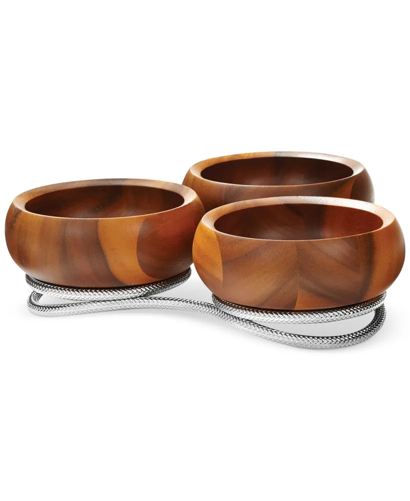 Nambe Braid 3 Section Wood Condiment Server