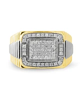 Men's Diamond Two-Tone Cluster Ring (1/2 ct. t.w.) in Sterling Silver Or 18k Gold Over Silver