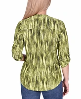 Petite 3/4 Roll Tab Sleeve Y-Neck Top