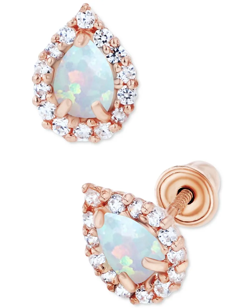 Lab-Grown Opal (1/10 ct. t.w.) & White Sapphire (1/6 Pear Halo Stud Earrings