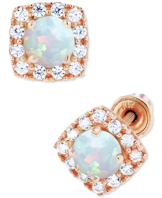 Lab-Grown Opal (1/5 ct. t.w.) & White Sapphire (1/6 Cushion Halo Stud Earrings