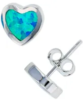 Lab-Grown Blue Opal Heart Stud Earrings in Sterling Silver