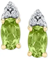 Peridot (5/8 ct. t.w.) & Diamond (1/20 ct. t.w.) Stud Earrings in 14k Gold