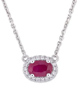 Ruby (3/5 ct. t.w.) & Diamond (1/10 ct. t.w.) Oval Halo 17" Pendant Necklace in 14k White Gold