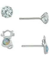 Giani Bernini 2-Pc. Set Cubic Zirconia & Simulated Opal Cat Stud Earrings in Sterling Silver, Created for Macy's