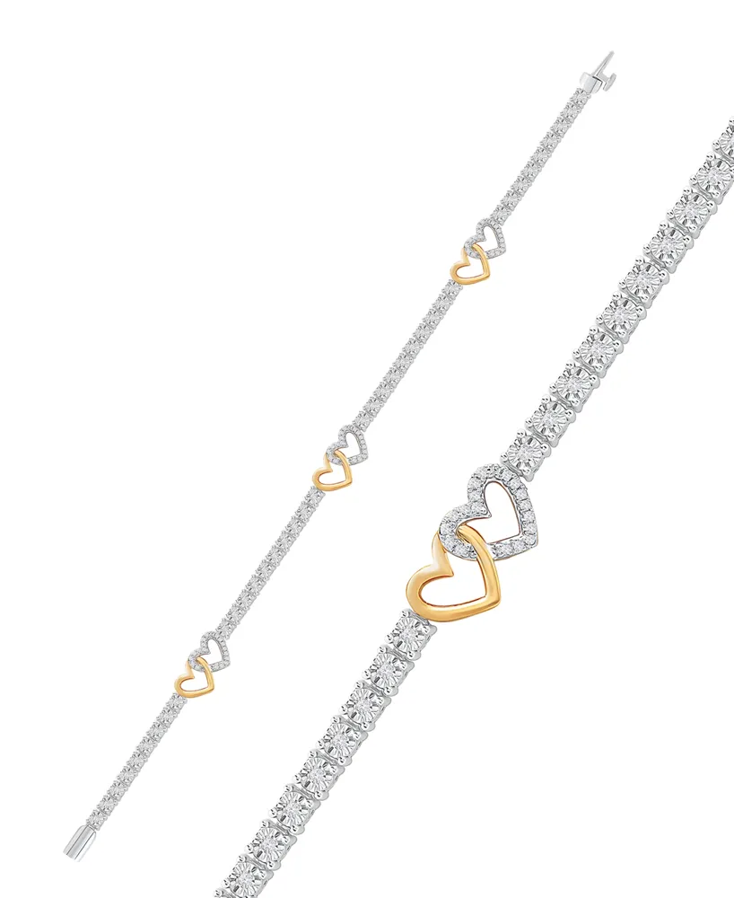 Diamond Interlocking Heart Tennis Bracelet (1/2 ct. t.w.) in Sterling Silver & 14k Gold-Plate - Sterling Silver  14k Gold