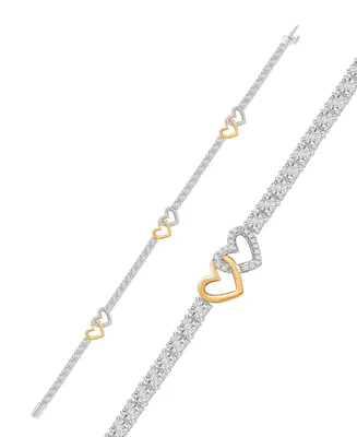 Diamond Interlocking Heart Tennis Bracelet (1/2 ct. t.w.) in Sterling Silver & 14k Gold-Plate - Sterling Silver  14k Gold