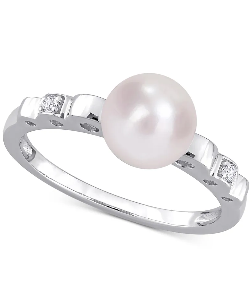 Cultured Freshwater Pearl (7mm) & Lab-Created White Sapphire Accent Ring Sterling Silver