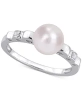 Cultured Freshwater Pearl (7mm) & Lab-Created White Sapphire Accent Ring Sterling Silver