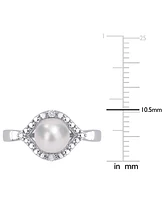 Cultured Freshwater Pearl (7mm) & Lab-Created White Sapphire Accent Ring Sterling Silver