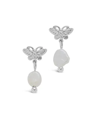 Women's Butterfly and Pearl Stud Earrings
