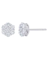 Cubic Zirconia Flower Stud Silver Plate Earrings