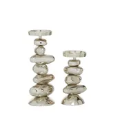 Contemporary Candle Holder, Set of 2 - Silver
