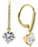 Cubic Zirconia Leverback Drop Earrings in 14k Gold