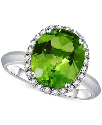 Peridot (5 ct. t.w.) & Diamond (1/4 ct. t.w.) Halo Ring in 14k White Gold