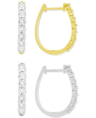 2-Pc. Set Diamond Oval Hoop Earrings (1/6 ct. t.w.) in Sterling Silver & 14k Gold-Plate - Sterling Silver  k Gold