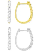 2-Pc. Set Diamond Oval Hoop Earrings (1/6 ct. t.w.) in Sterling Silver & 14k Gold-Plate - Sterling Silver  14k Gold