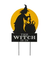 Glitzhome 30" H Halloween Wooden Metal The Witch Is In Stake or Wall Decor