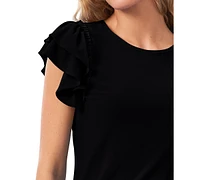 CeCe Women's Ruffled Flutter-Sleeve Short Sleeve Knit Top