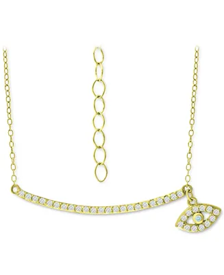 Giani Bernini Cubic Zirconia Curved Bar & Evil Eye Pendant Necklace, 16" + 2" extender, Created for Macy's