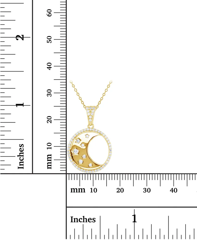 Cubic Zirconia Crescent Moon Disc 18" Pendant Necklace in 14k Gold-Plated Sterling Silver