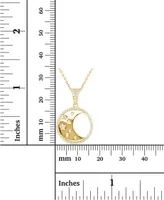 Cubic Zirconia Crescent Moon Disc 18" Pendant Necklace in 14k Gold-Plated Sterling Silver