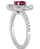 Ruby (1 ct. t.w.) & Diamond (5/8 Openwork Flower Ring 14k White Gold