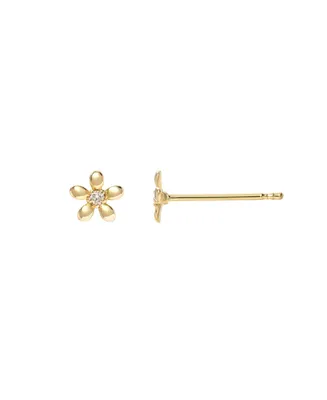 Tiny Diamond Flower 14K Yellow Gold Stud Earrings