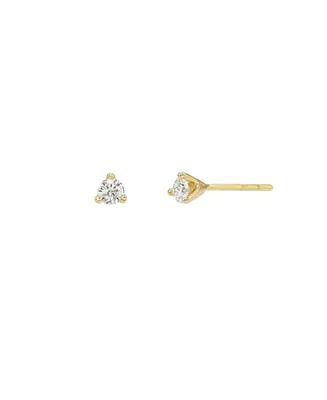 3 Prong Diamond 14K Yellow Gold Stud Earrings