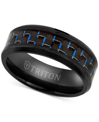 Triton Men's Blue Carbon Fiber Inlay Comfort Fit Band Black Titanium