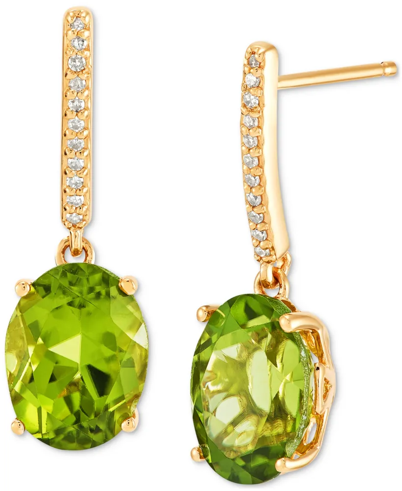Peridot (3-3/4 ct. t.w.) & Diamond (1/20 ct. t.w.) Drop Earrings in 14k Gold