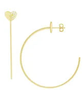 And Now This High Polished Cubic Zirconia Pave Heart C Hoop Earring, Gold Plate - Gold