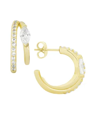 And Now This Cubic Zirconia Double C Hoop Earring - Gold