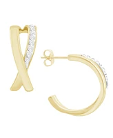 Essentials High Polished Clear Crystal Cross Over C Hoop Earring, Gold Plate and Silver