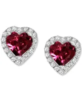 Rhodolite (7/8 ct. t.w.) & Diamond (1/8 ct. t.w.) Heart Stud Earrings in 14k White Gold