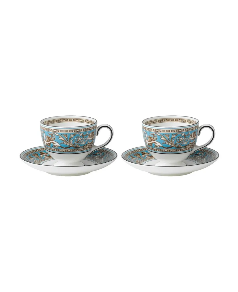 Wedgwood Florentine Turquoise 4 Piece Teacup Saucer Set