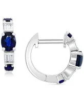 Effy Sapphire (5/8 ct. t.w.) & Diamond (1/10 ct. t.w.) Extra Small Huggie Hoop Earrings in 14k White Gold, 0.37"