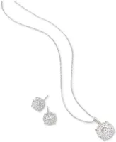 2-Pc. Diamond (1/2 ct. t.w.) Halo Pendant Necklace & Matching Stud Earring Set 14k Gold