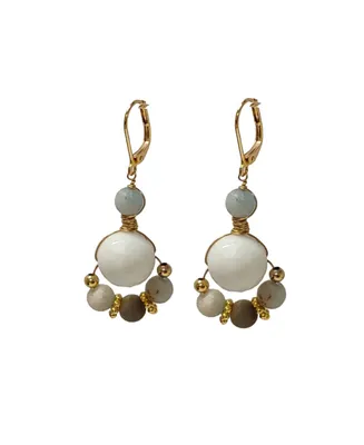 Women's Nurelle Ain Earrings with Amazonite and White Jade Beads - Gold