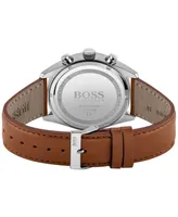 Hugo Boss Men's Chronograph Champion Brown Perforated Leather Strap Watch 44mm