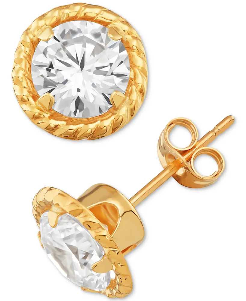 Cubic Zirconia (6mm) Circle Stud Earrings in 10k Gold