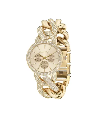 Kendall + Kylie Women's Large Open-Link Gold-Tone Mock-Chronograph Analog Metal Bracelet Watch - Gold