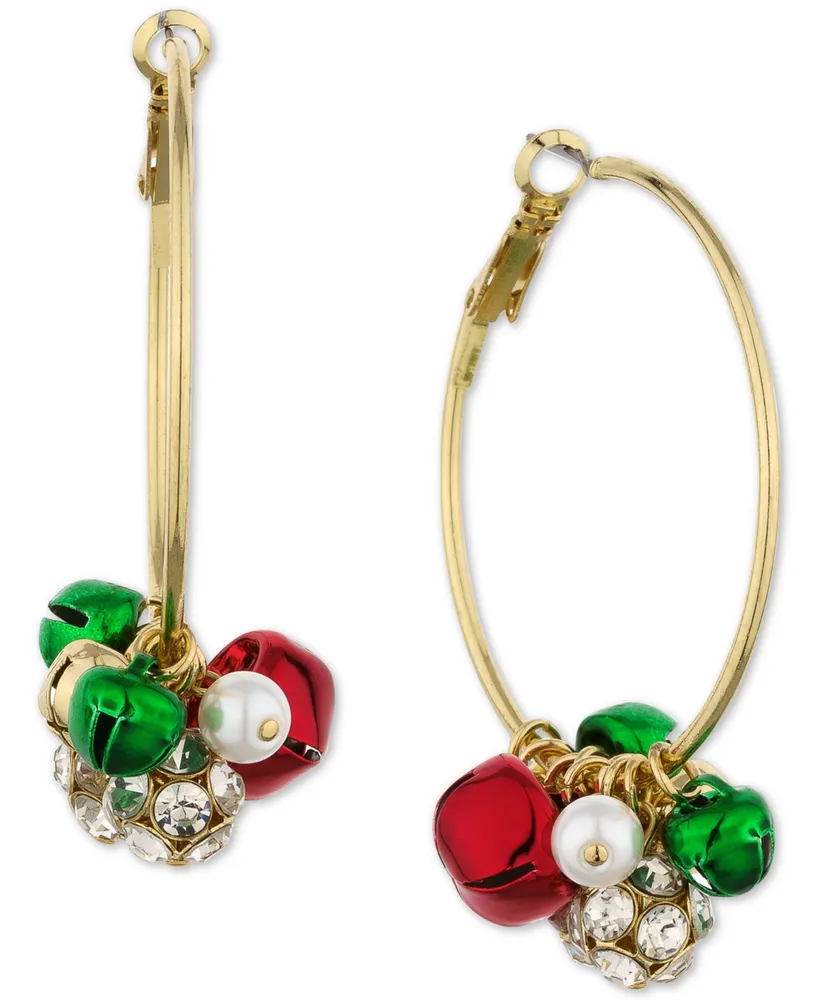 Holiday Lane Gold-Tone Holiday Multi-Charm Hoop Earrings, Created for Macy's